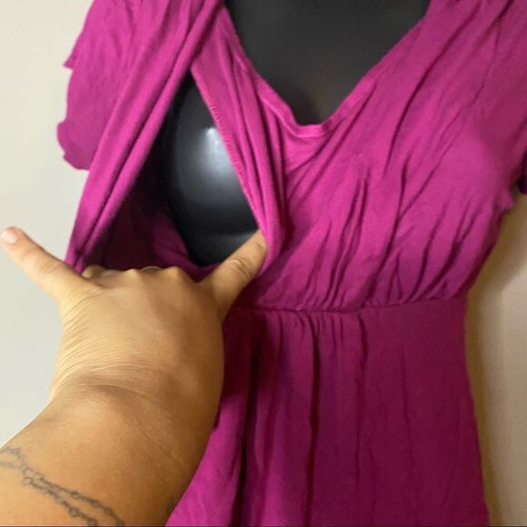 Motherhood Nursing Wear Purple Short Sleeve Blouse - Picture 7 of 9